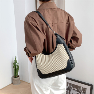 Stitching PU color contrast bag s54